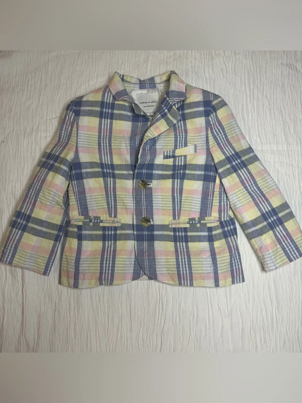 Janie and‎ Jack Pastel Plaid Blazer 2T Toddler Easter Spring Linen Jacket Preppy